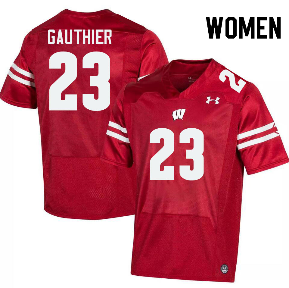 Women #23 Landon Gauthier Wisconsin Badgers College Football Jerseys Stitched-Red